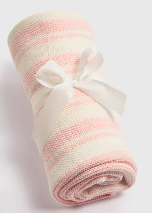 Baby Pink & Cream Knitted Blanket - One Size Image 2