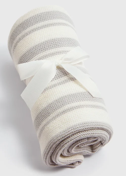 Baby Grey & Cream Knitted Blanket - One Size Image 2