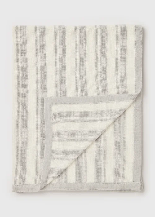 Baby Grey & Cream Knitted Blanket - One Size Image 1