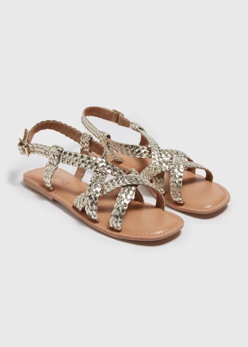 Gold Plaited Gladiator Leather Sandals - Size 3 Image 1