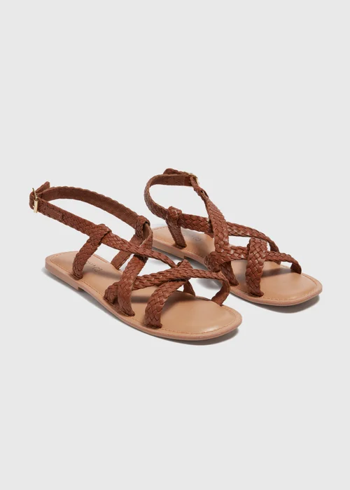 Tan Plaited Gladiator Leather Sandals - Size 3 Image 1