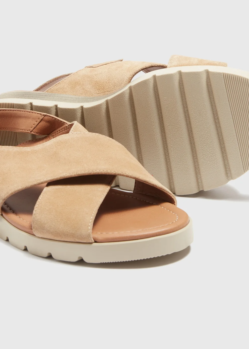 Taupe Leather Suede Cross Strap Sandals - Size 3 Image 2
