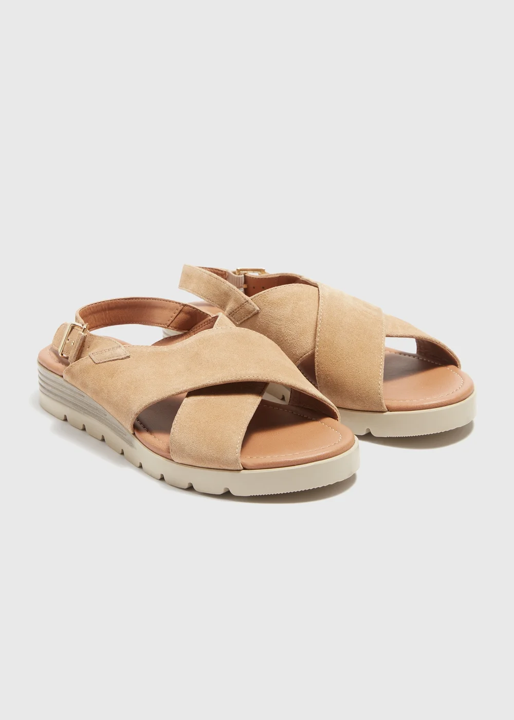 Taupe Leather Suede Cross Strap Sandals - Size 3 Image 1