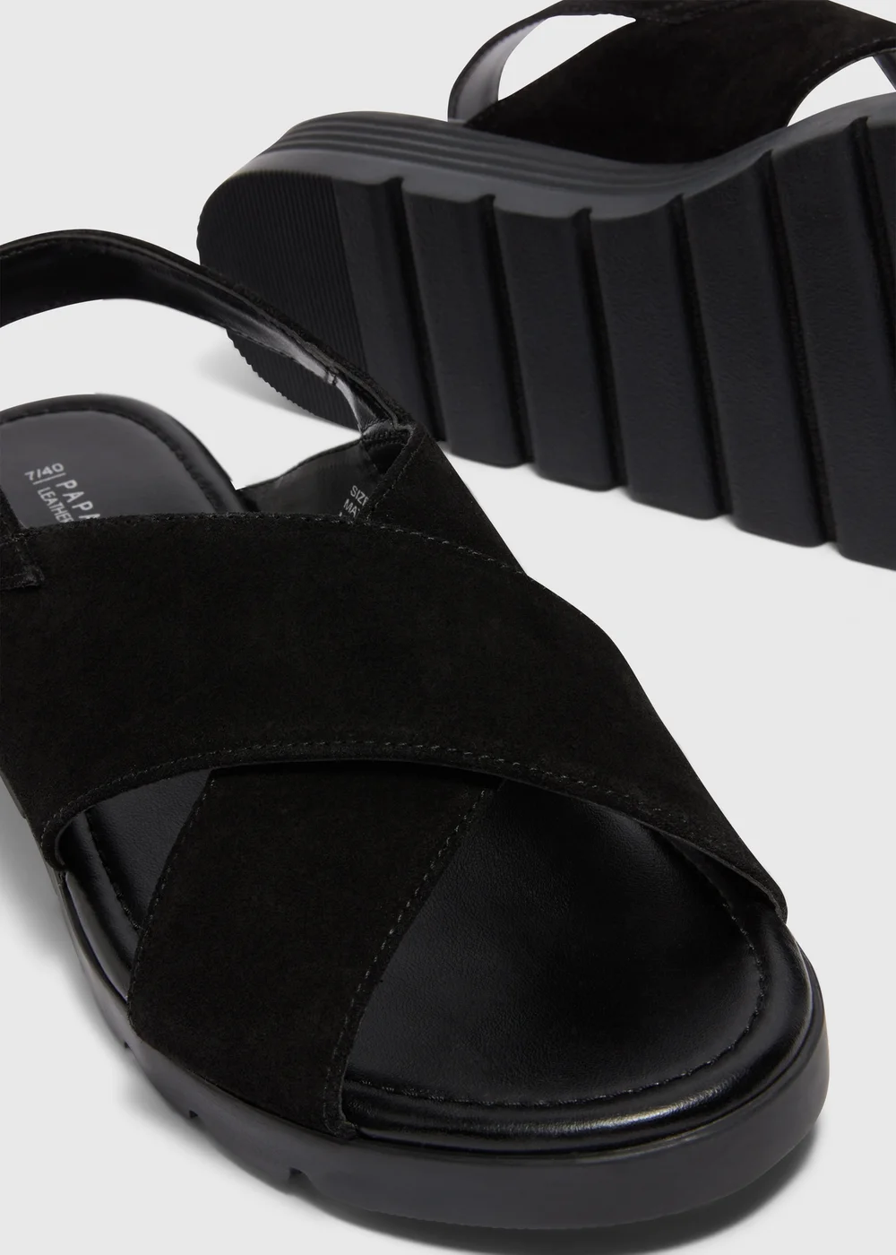 Black Leather Suede Cross Strap Sandals - Size 3 Image 2