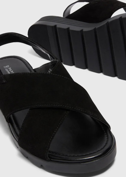Black Leather Suede Cross Strap Sandals - Size 3 Image 2