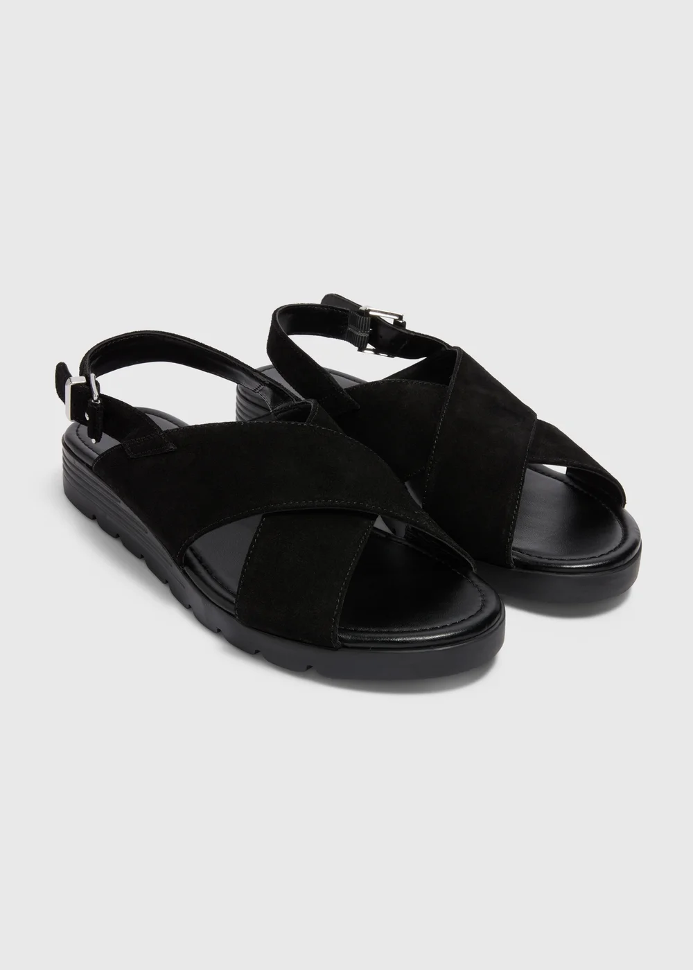 Black Leather Suede Cross Strap Sandals - Size 3 Image 1