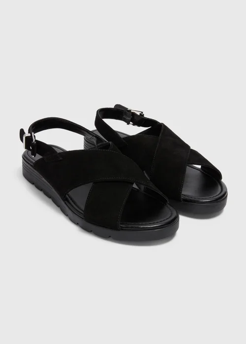 Black Leather Suede Cross Strap Sandals - Size 3 Image 1