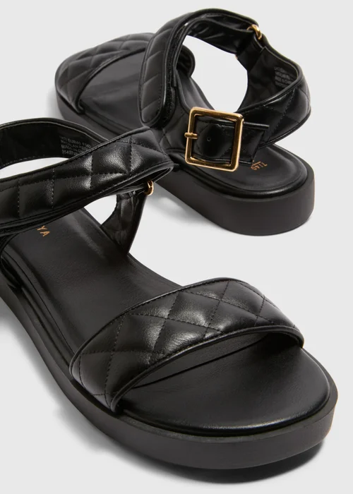 Black Rip Tape Quilt Sandals - Size 3 Image 2
