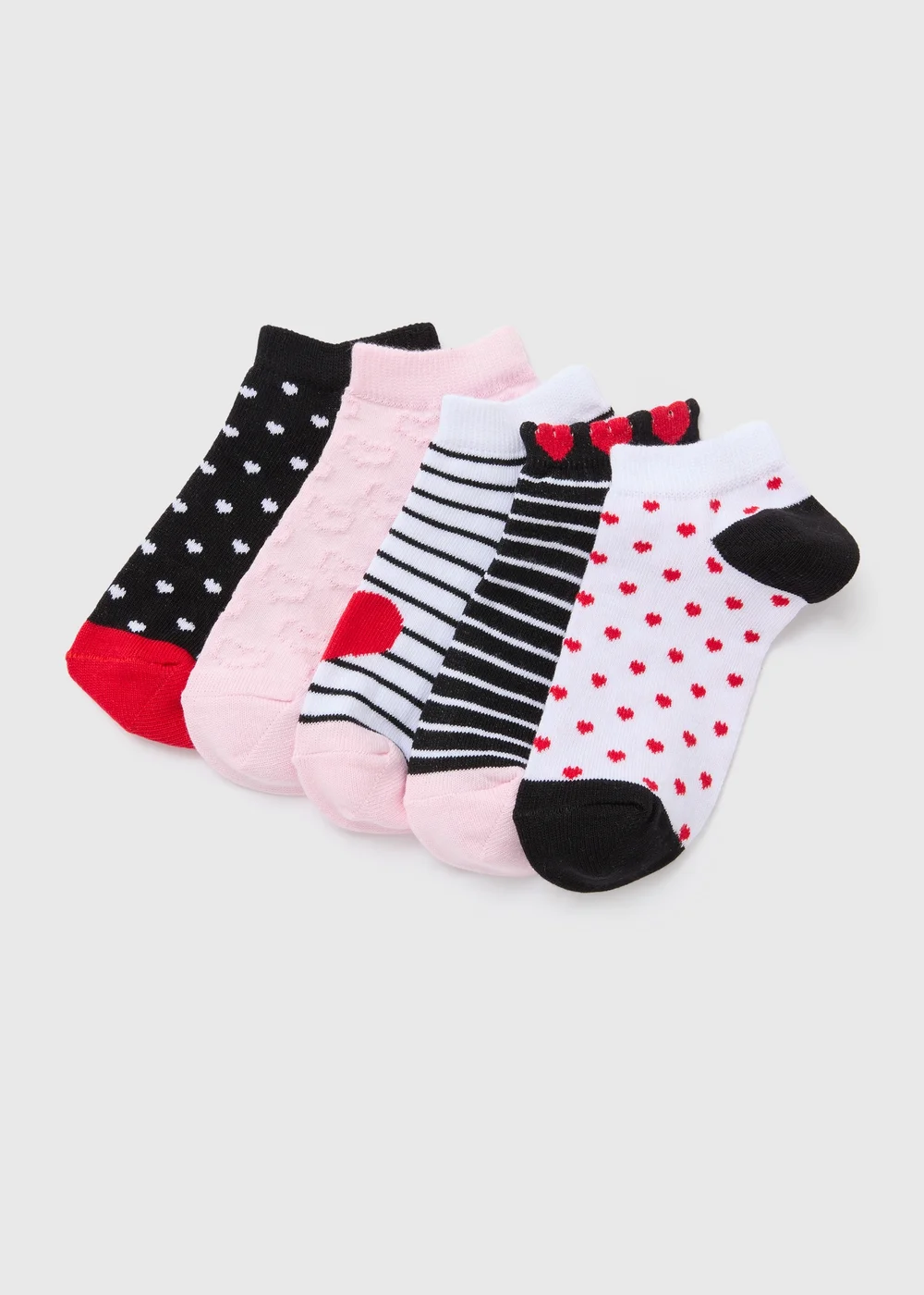 Girls 5 Pack Multicolour Heart Trainer Socks (2-12yrs) - Sizes 6 - 8.5 Image 1