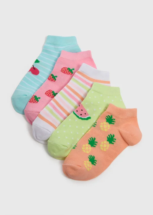 Baby 5 Pack Multicolour Fruit Trainer Socks (2-12yrs) - 4-5.5 Image 1