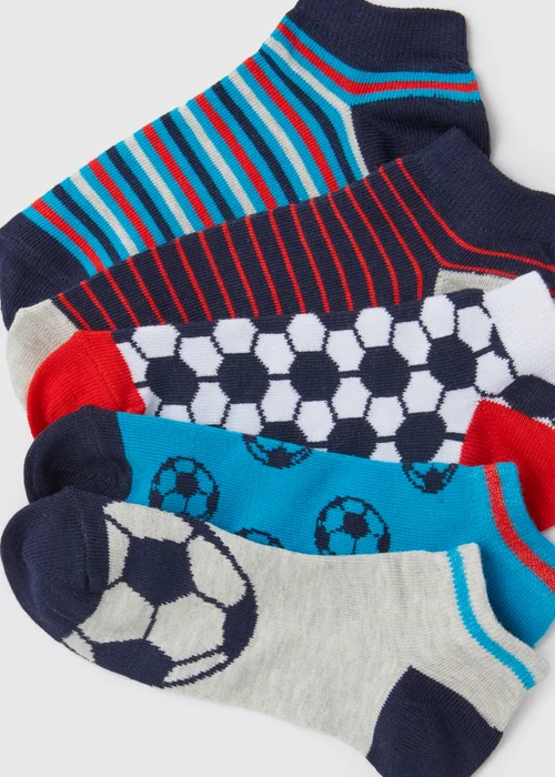 Boys 5 Pack Multicolour Football Trainer Socks (Younger 6-Older 5.5) - 4-6.5 Image 2