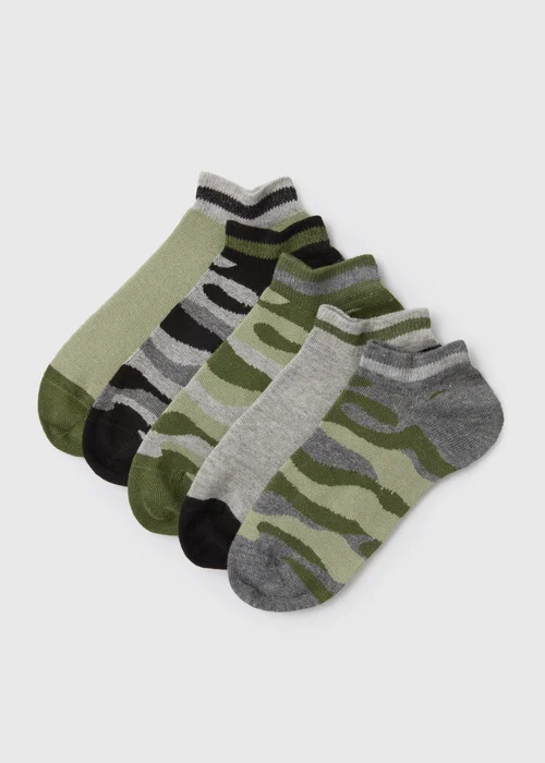 Kids 5 Pack Multicoloured Camo Trainer Socks (7-15yrs) - Sizes 4-6.5 Image 1