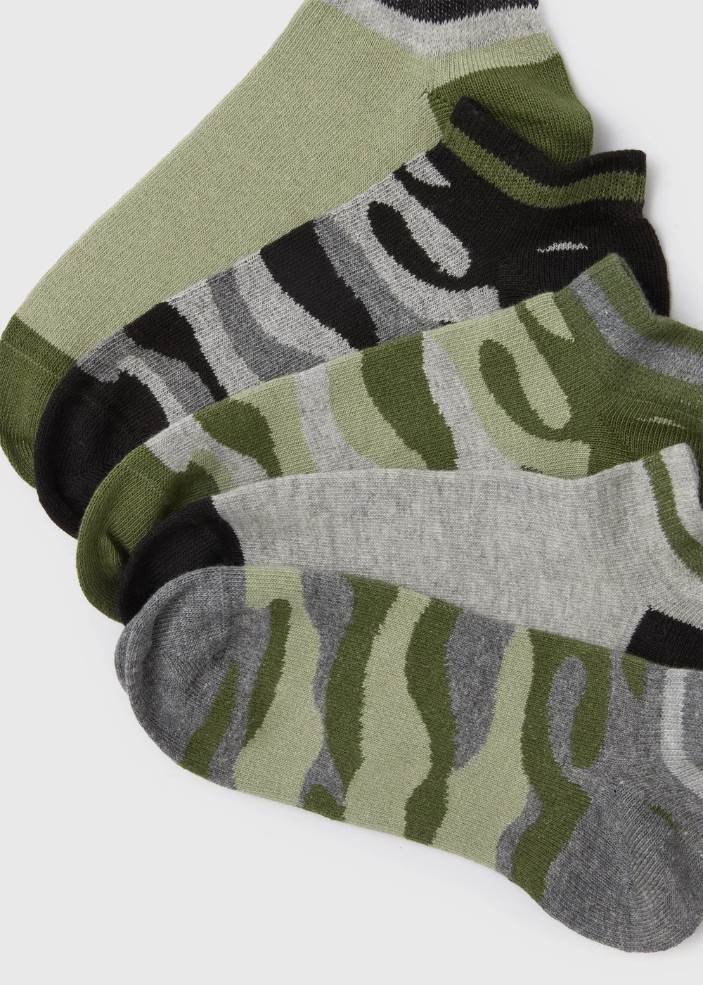 Kids 5 Pack Multicoloured Camo Trainer Socks (7-15yrs) - Sizes 4-6.5 Image 2