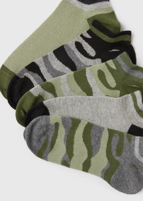 Kids 5 Pack Multicoloured Camo Trainer Socks (7-15yrs) - Sizes 4-6.5 Image 2
