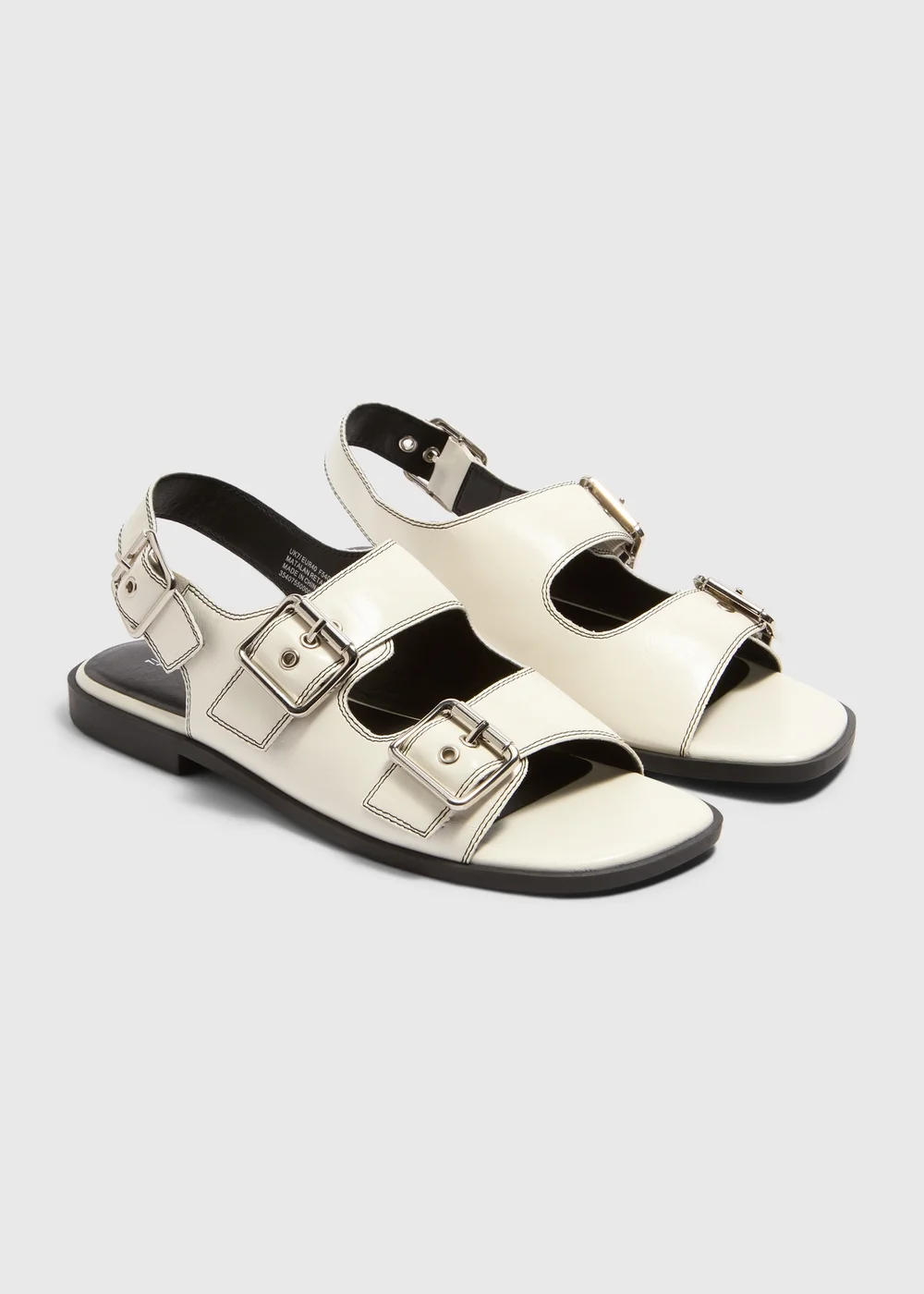 Stone Buckle Flat Sandals - 3 Image 1