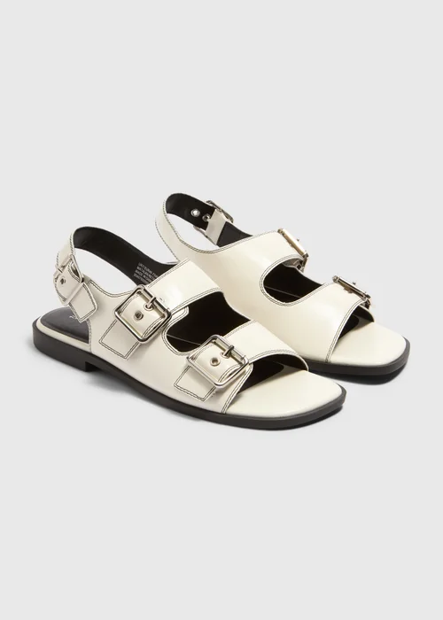 Stone Buckle Flat Sandals - 3 Image 1
