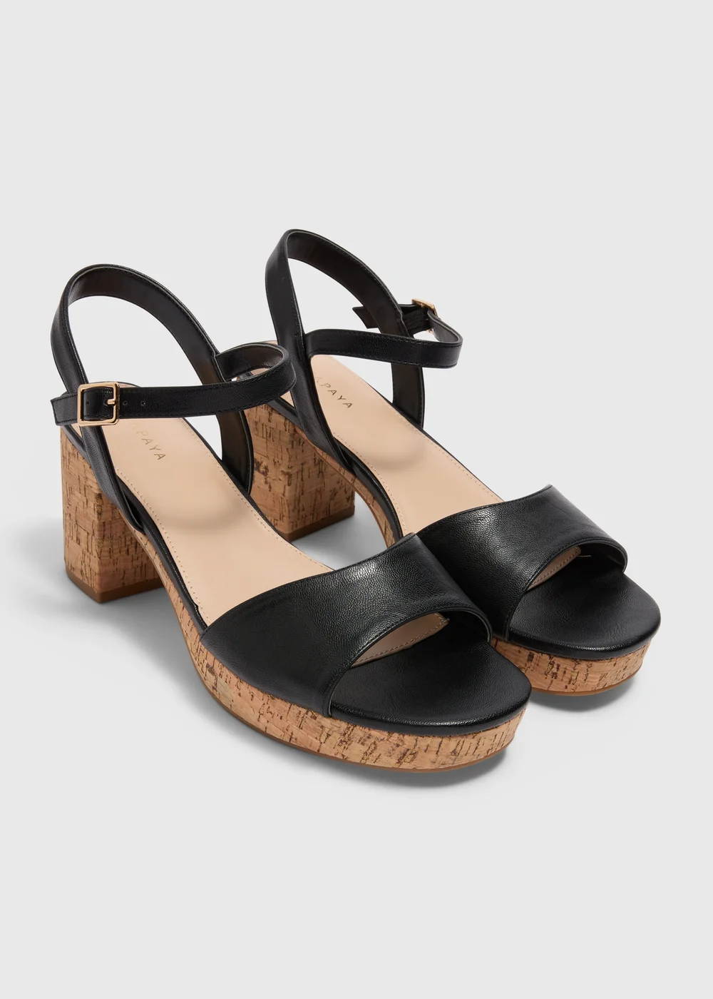 Black Strappy Cork Platform Heels - Size 3 Image 1