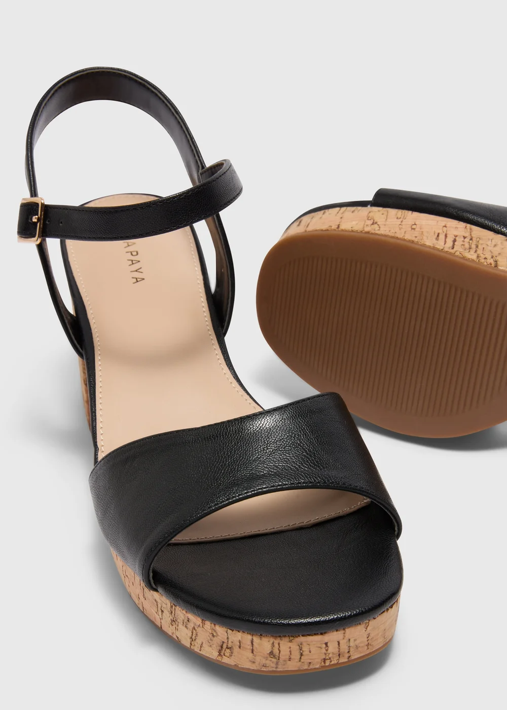 Black Strappy Cork Platform Heels - Size 3 Image 2