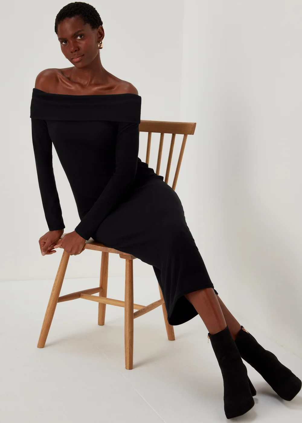 Black Ribbed Bardot Dress - 8 Image 4
