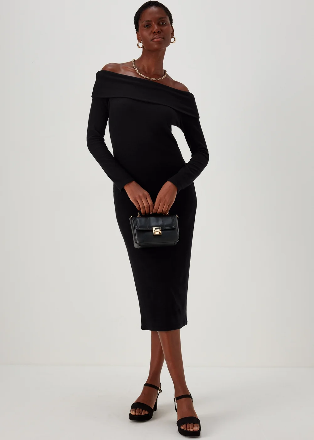 Black Ribbed Bardot Dress - 8 Image 1