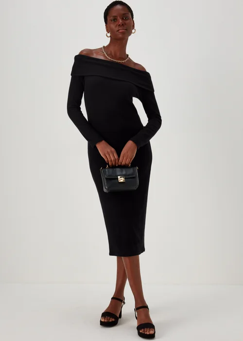 Black Ribbed Bardot Dress - 8 Image 1
