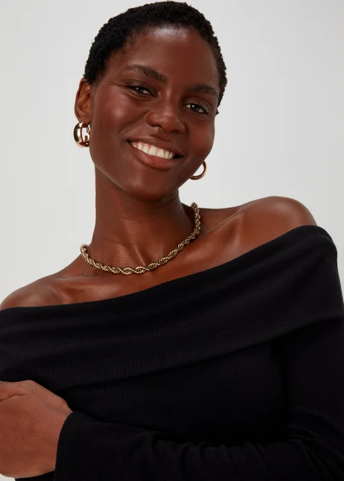 Black Ribbed Bardot Dress - 8 Image 3