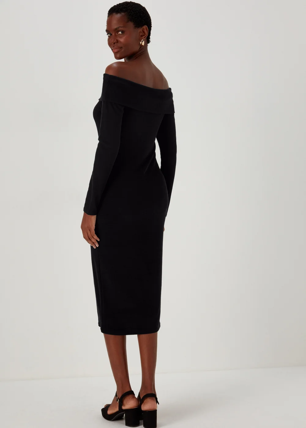 Black Ribbed Bardot Dress - 8 Image 2