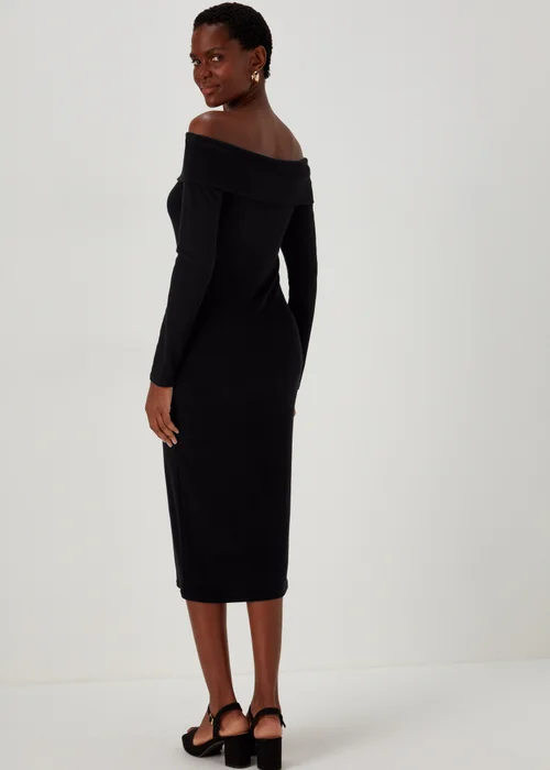 Black Ribbed Bardot Dress - 8 Image 2