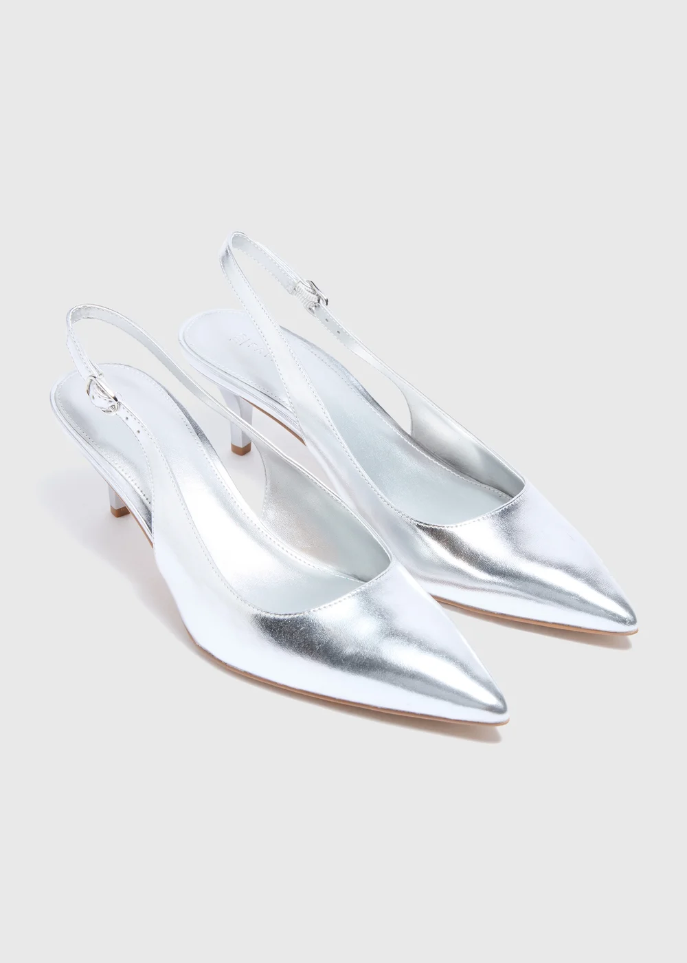 Silver Sling Back Heels - 3 Image 1