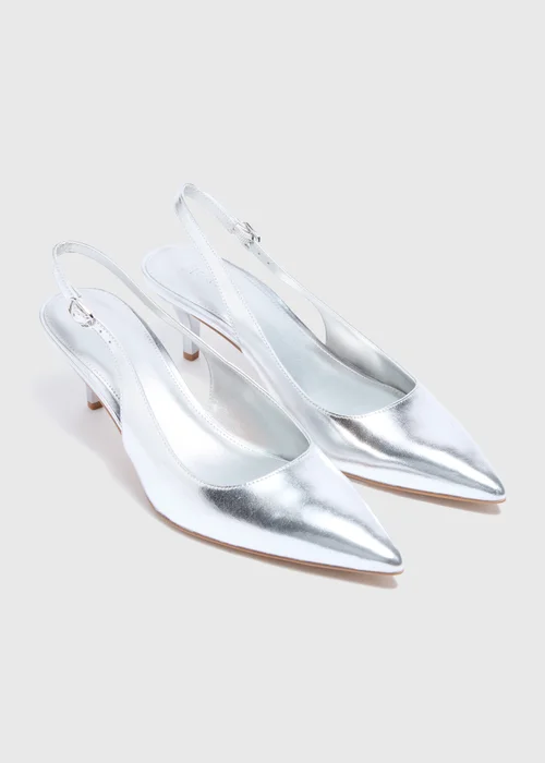 Silver Sling Back Heels - 3 Image 1