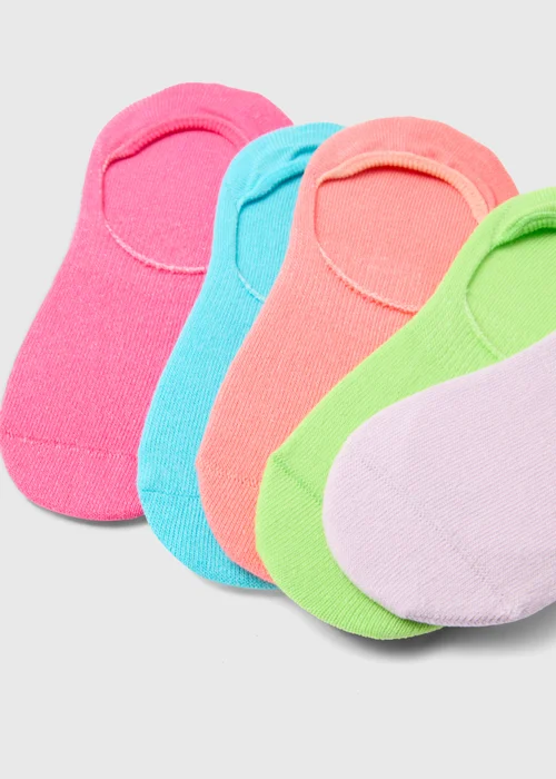 Girls 5 Pack Multicolour Neon Invisible Socks (Younger 6-Older 5.5 ) - 4-5.5 Image 2