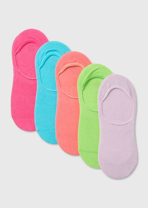 Girls 5 Pack Multicolour Neon Invisible Socks (Younger 6-Older 5.5 ) - 4-5.5 Image 1