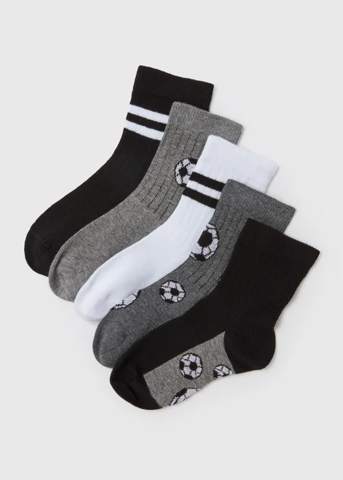 Boys 5 Pack Multicoloured Football Sports Socks (7-15yrs) - 4-6.5 Image 1