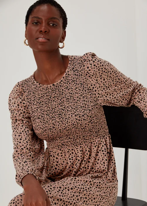 Brown & Black Shirred Bodice Midi Dress - 8 Image 4