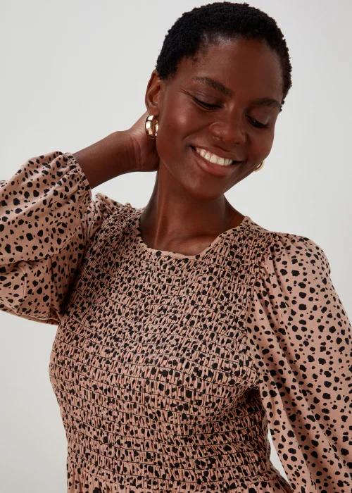 Brown & Black Shirred Bodice Midi Dress - 8 Image 3