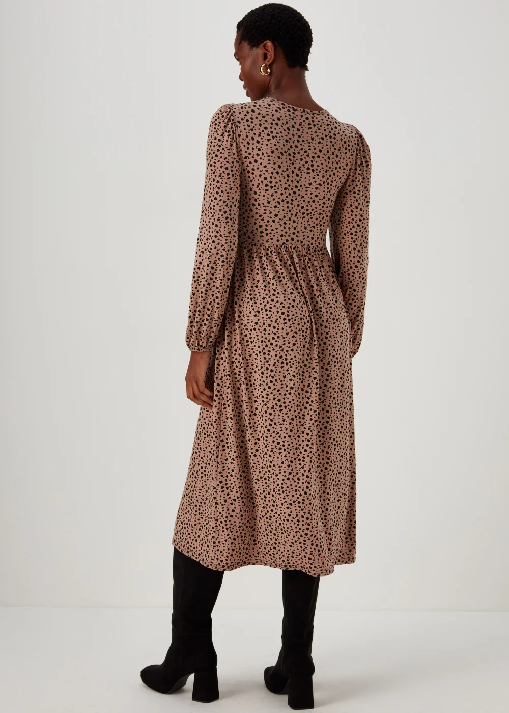 Brown & Black Shirred Bodice Midi Dress - 8 Image 2