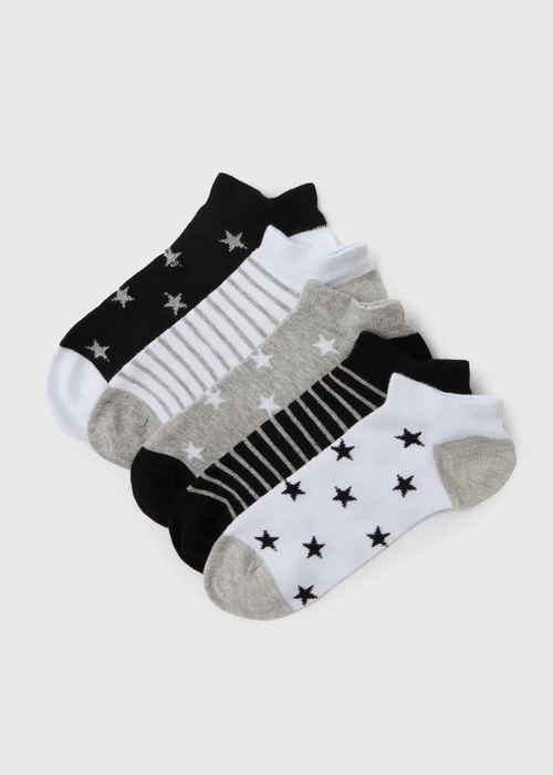 5 Pack Multicolour Star & Stripe Print Training Socks - Sizes 6 - 8.5 Image 1