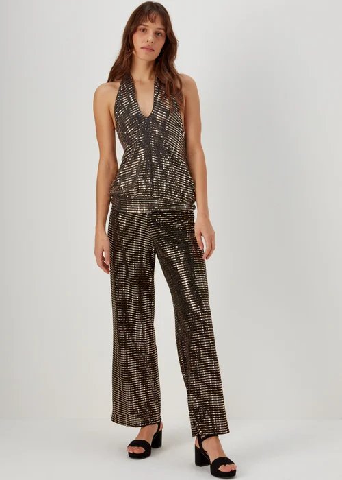 Et Vous Black & Gold Sequin Halter Neck Top - 8 Image 1