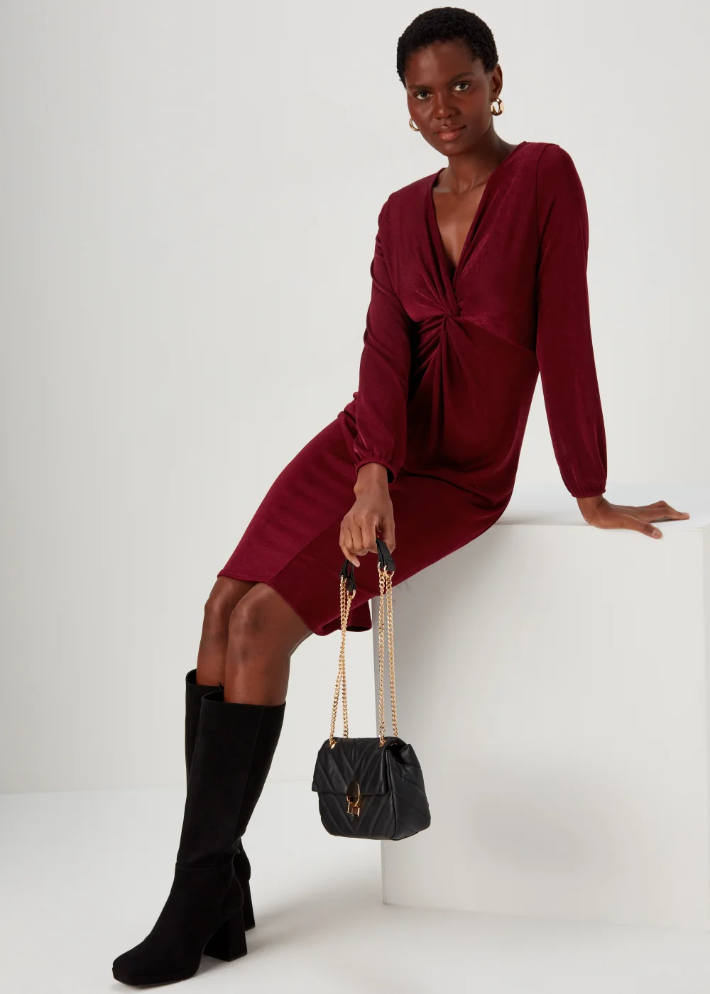 Burgundy Front Knot Dress - 8 Image 4