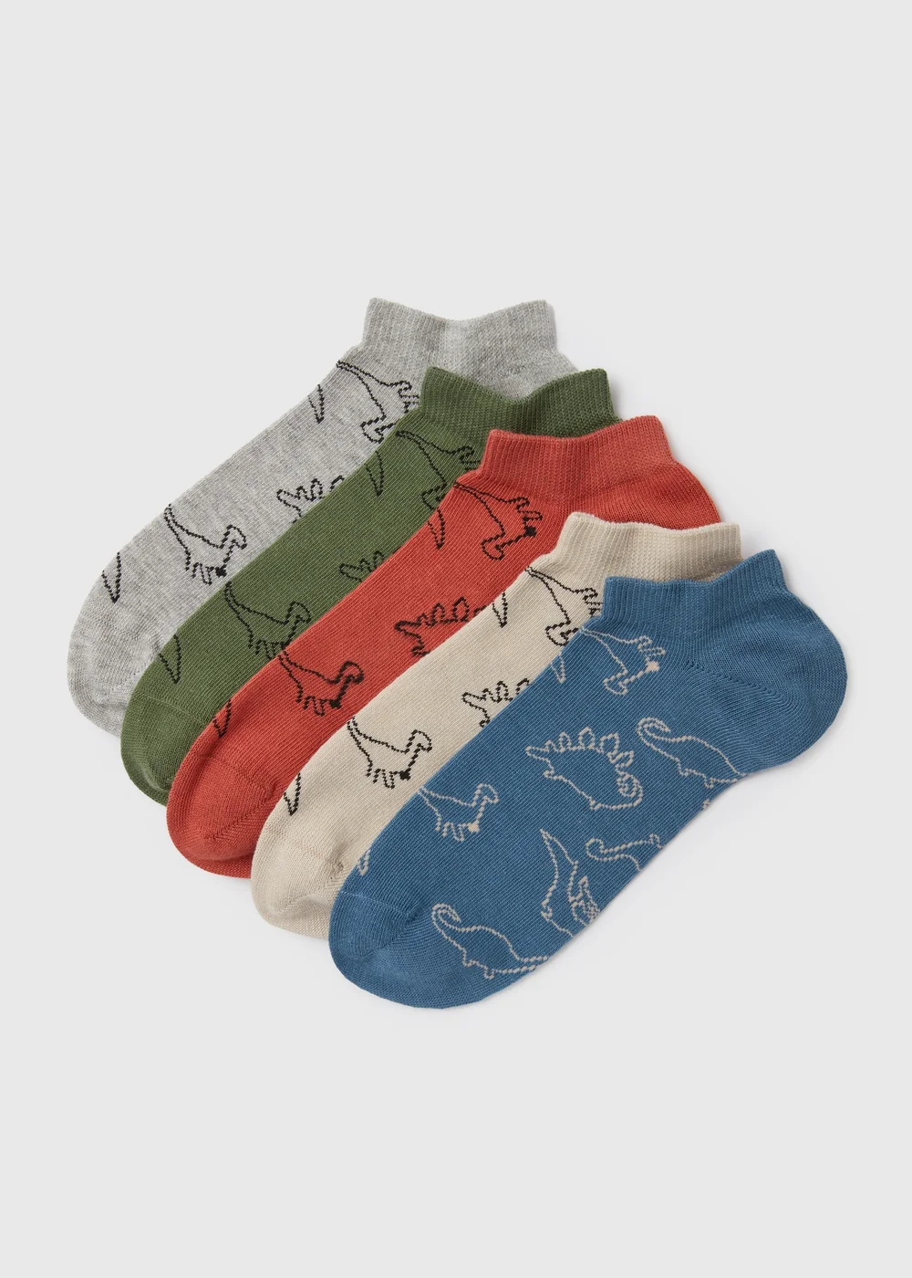 Kids 5 Pack Multicoloured Dino Trainer Socks - 4-6.5 Image 1