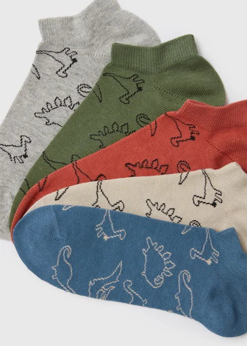 Kids 5 Pack Multicoloured Dino Trainer Socks - 4-6.5 Image 2