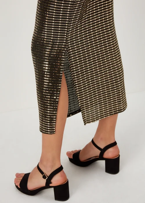 Et Vous Black & Gold Sequin Midi Skirt - Size 8 Image 3
