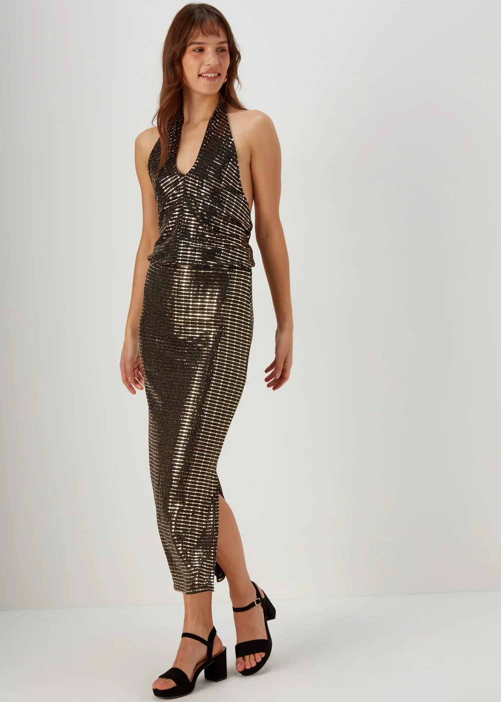 Et Vous Black & Gold Sequin Midi Skirt - Size 8 Image 1