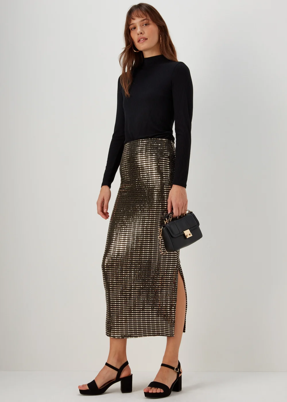 Et Vous Black & Gold Sequin Midi Skirt - Size 8 Image 4