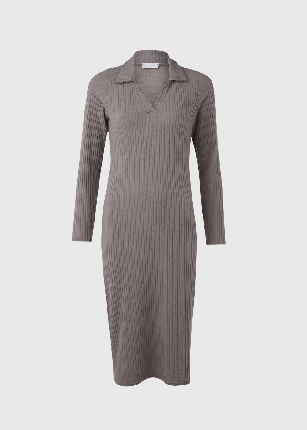Grey Knitted Collared Midi Dress - 8 Image 5