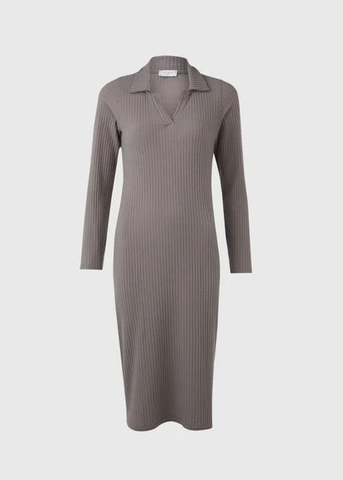 Grey Knitted Collared Midi Dress - 8 Image 5