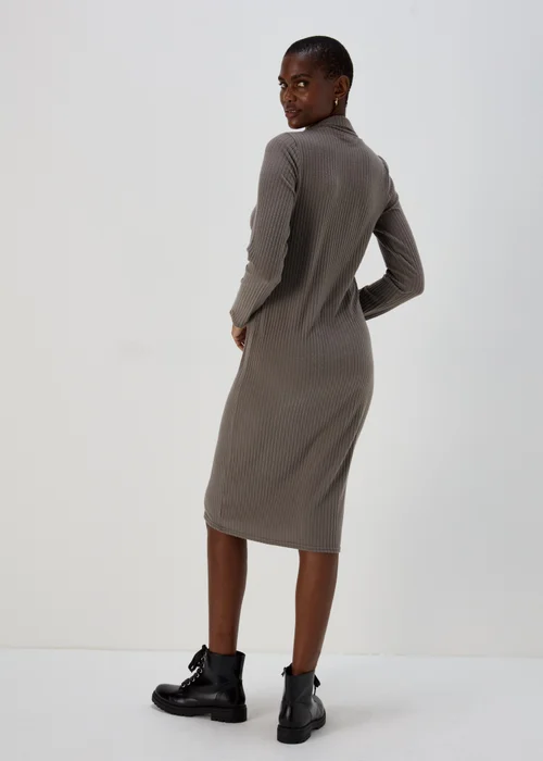 Grey Knitted Collared Midi Dress - 8 Image 2