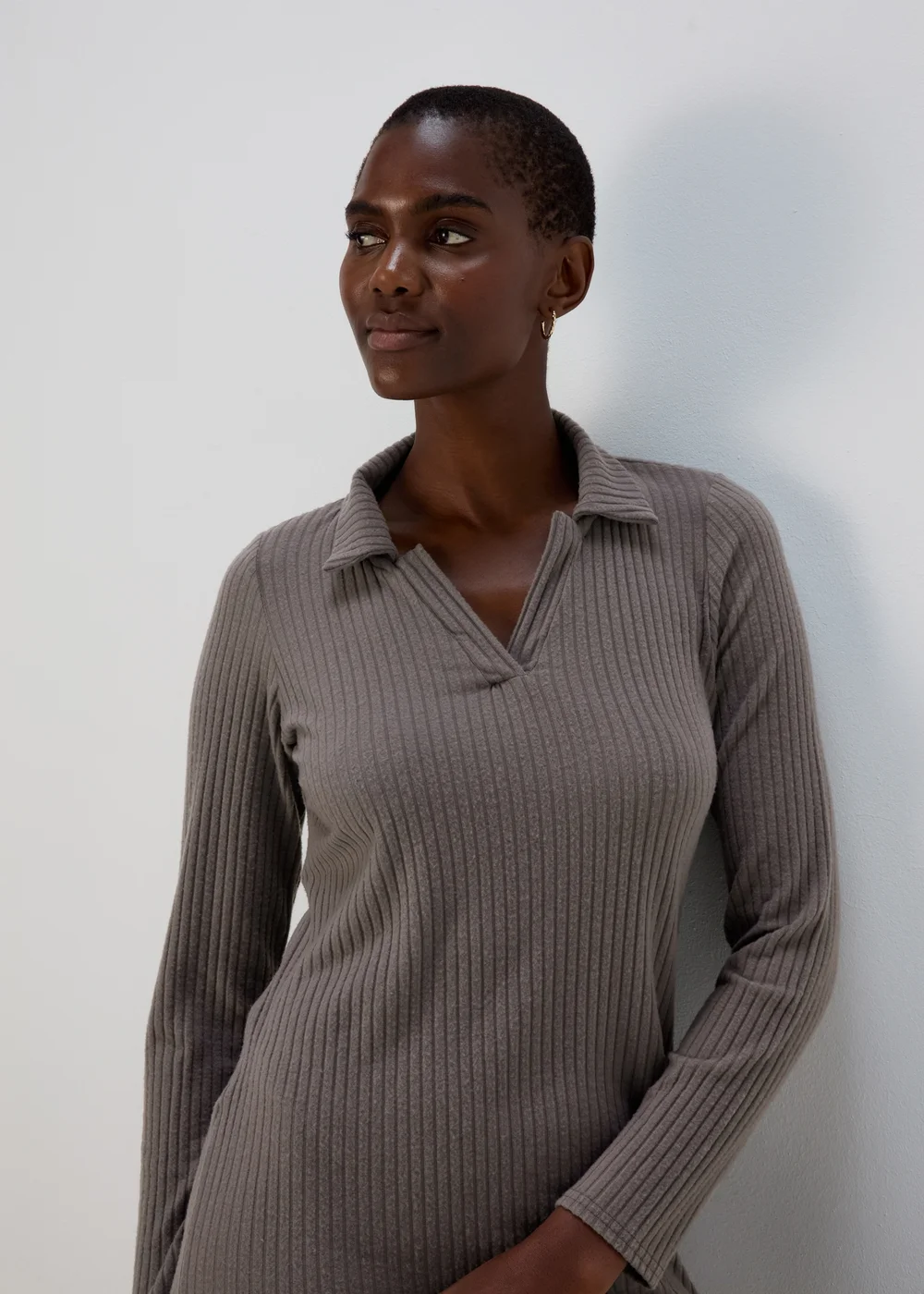 Grey Knitted Collared Midi Dress - 8 Image 3