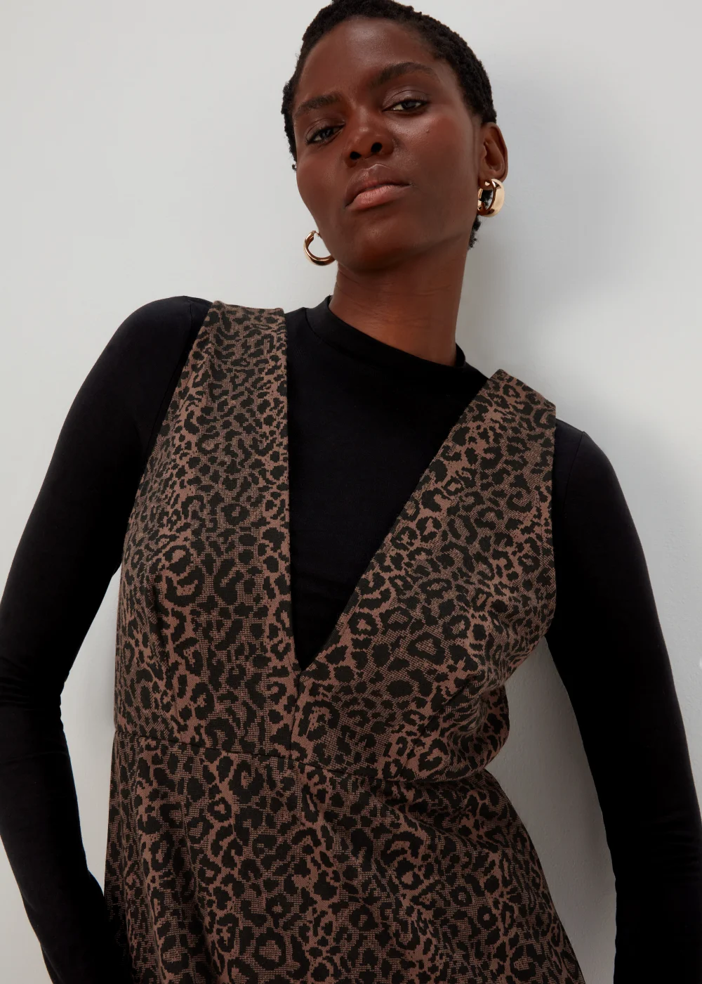 Black Leopard Print Pinafore Dress - 8 Image 3