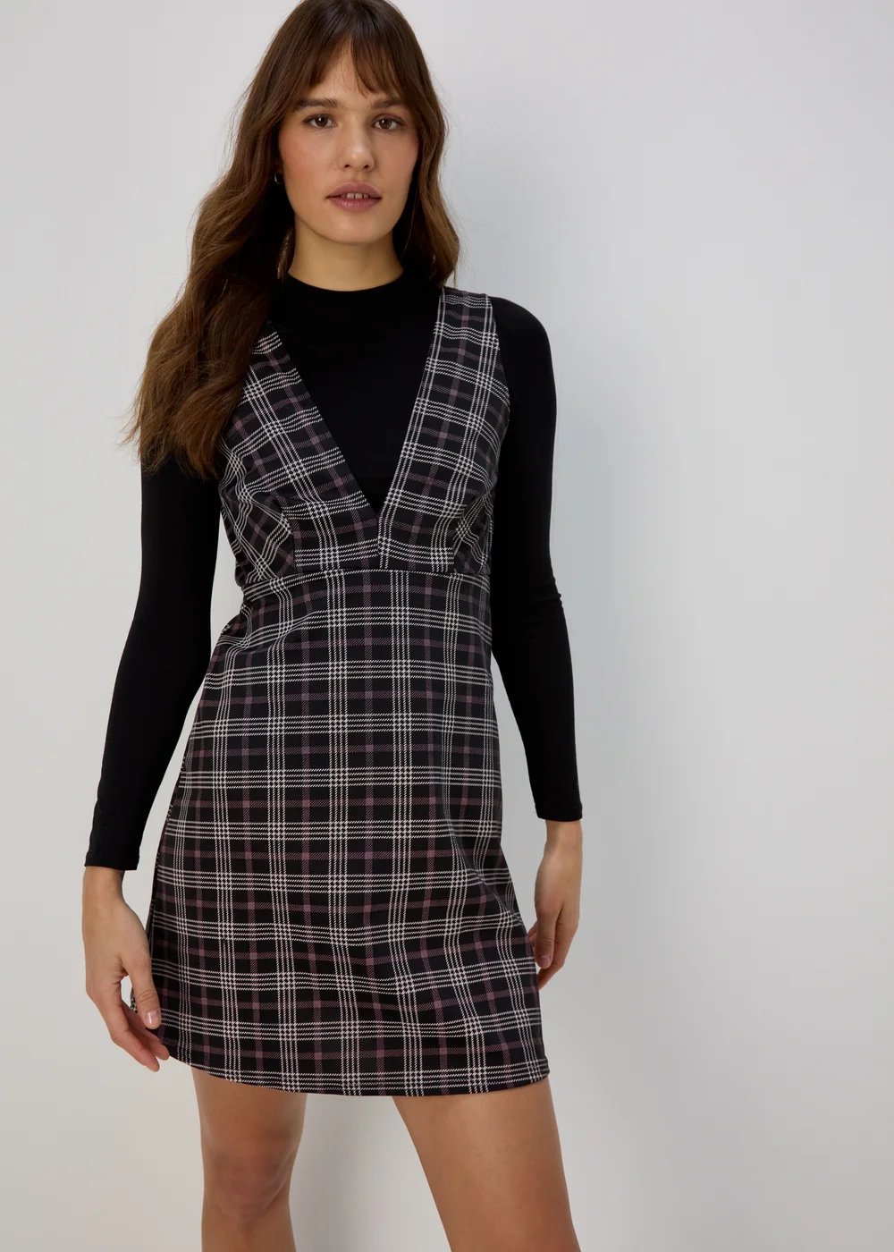 Black & Check Pinafore Dress - 8 Image 1
